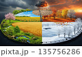 Surreal Climate Change Clock Showing Seasons And Drought. AI Generated Surreal Climate Change Clock Showing Seasons And Drought. AI Generated 135756286