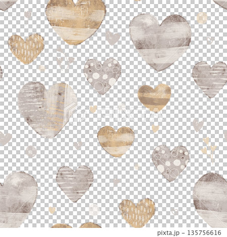 Hand-drawn hearts pattern. Valentine hand-drawn pattern in beige colors 135756616