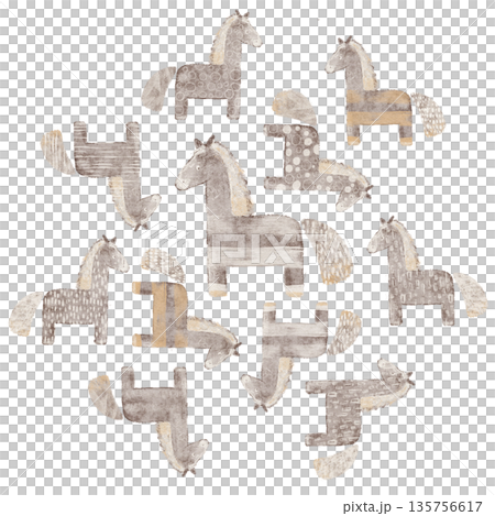 Whimsical little horses illustration. Hand-drawn stylized animal illustration Whimsical little horses illustration. Hand-drawn stylized animal illustration 135756617