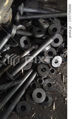 Metric threaded bolts set. Mechanical engineering. Finished products. 135756886