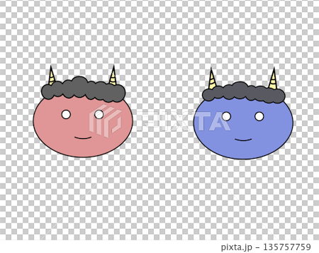 A cute and simple illustration of a red demon and a blue demon A cute and simple illustration of a red demon and a blue demon 135757759