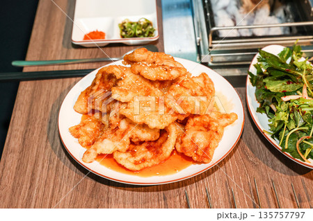 Chinese food. Guo Bao Rou (sweet and sour pork) 135757797