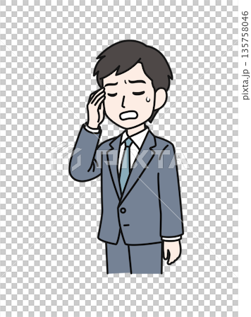 一位商人摀著頭的插圖素材 一位商人摀著頭的插圖素材 135758046