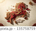Auspicious Red Paper Cut Horse for Chinese New Year Celebration and Good Fortune 135758759