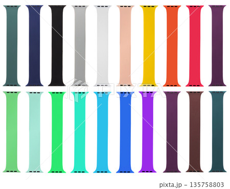silicone strap for smart watches, isolated on white background, collage silicone strap for smart watches, isolated on white background, collage 135758803