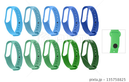 silicone strap for a fitness bracelet, isolated on a white background, collage 135758825