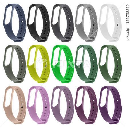 silicone strap for a fitness bracelet, isolated on a white background, collage silicone strap for a fitness bracelet, isolated on a white background, collage 135758829