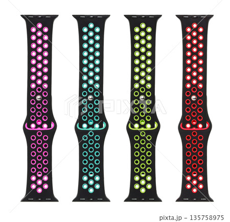 silicone strap for smart watches, on a white background in isolation, collage 135758975