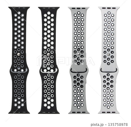 silicone strap for smart watches, on a white background in isolation, collage silicone strap for smart watches, on a white background in isolation, collage 135758978