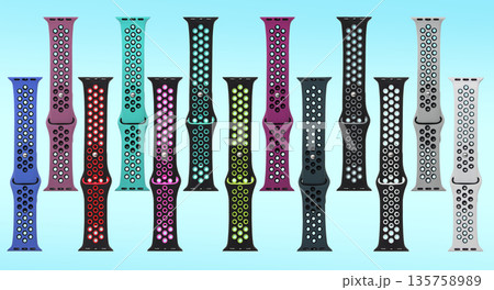 silicone strap for smart watches, on a blue background, collage 135758989
