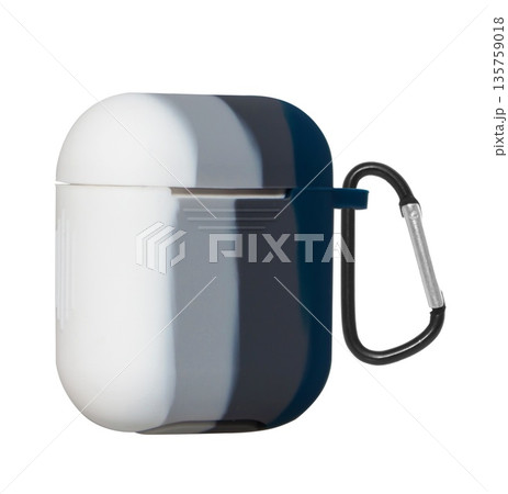 Wireless headphones in a silicone case, isolated on a white background, collage Wireless headphones in a silicone case, isolated on a white background, collage 135759018