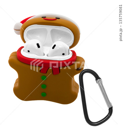 white wireless headphones in a silicone toy case snowman, with a carabiner, white wireless headphones in a silicone toy case snowman, with a carabiner, 135759081