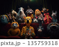 Group of animated animals sitting in cinema theater, watching film 135759318