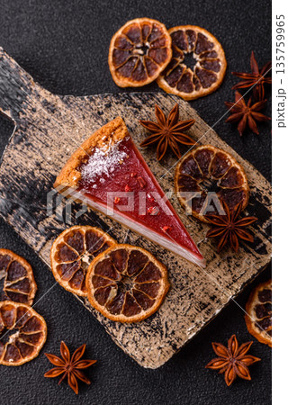 Strawberry cheesecake, a slice of sweet pie, a classic cheesecake dessert. Strawberry cheesecake 135759965