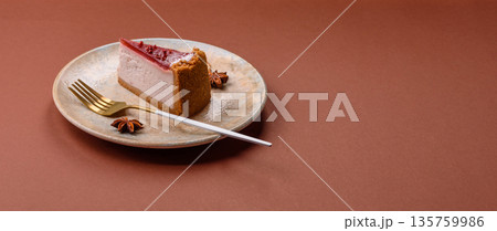 Strawberry cheesecake, a slice of sweet pie, a classic cheesecake dessert. Strawberry cheesecake 135759986