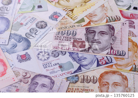 Money, currency of Singapore, dollar banknotes of various denominations. Singapore money Money, currency of Singapore, dollar banknotes of various denominations. Singapore money 135760125