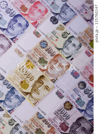 Money, currency of Singapore, dollar banknotes of various denominations. Singapore money Money, currency of Singapore, dollar banknotes of various denominations. Singapore money 135760147