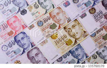 Money, currency of Singapore, dollar banknotes of various denominations. Singapore money Money, currency of Singapore, dollar banknotes of various denominations. Singapore money 135760170