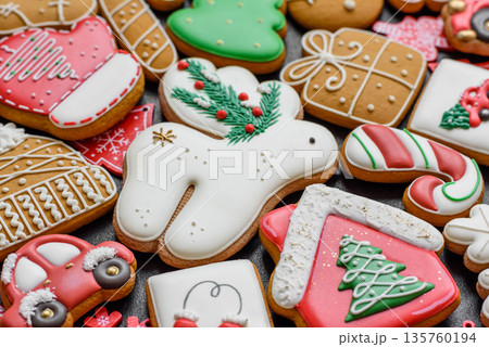 Gingerbread, Christmas cookies, and ornamental holiday baked goods. Christmas gingerbread Gingerbread, Christmas cookies, and ornamental holiday baked goods. Christmas gingerbread 135760194