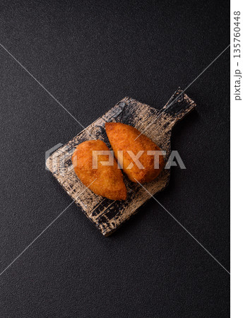 Chicken Kyiv cutlet with buttery filling, a lunch of chicken breast meat. Chicken Kyiv cutlet 135760448