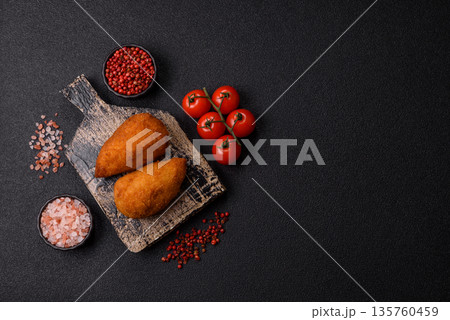 Chicken Kyiv cutlet with buttery filling, a lunch of chicken breast meat. Chicken Kyiv cutlet 135760459
