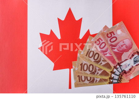 Money, currency of Canada, dollar banknotes of various denominations. Canadian money 135761110