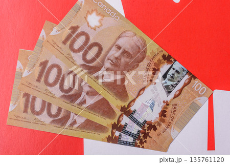 Money, currency of Canada, dollar banknotes of various denominations. Canadian money Money, currency of Canada, dollar banknotes of various denominations. Canadian money 135761120