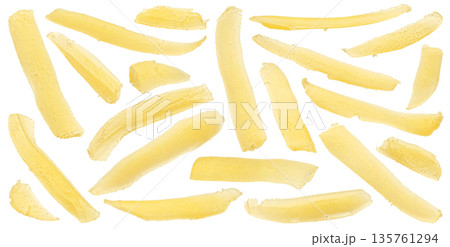 Grated cheese close up isolated on white background with clipping path, full depth of field 135761294