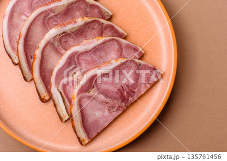 A meat roll made from pork or beef tongue slices with spices. Tongue roll 135761456