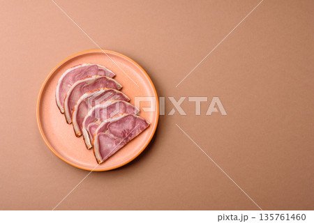 A meat roll made from pork or beef tongue slices with spices. Tongue roll 135761460