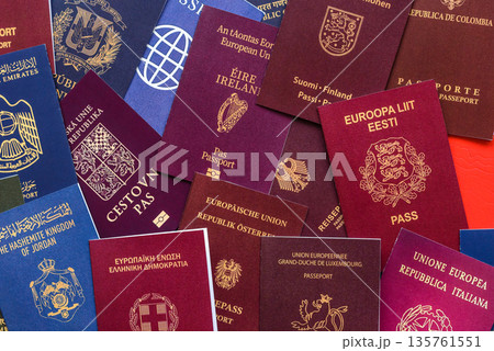 Passports of citizens of different countries of the world, passports background Passports of citizens of different countries of the world, passports background 135761551