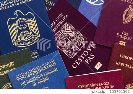 Passports of citizens of different countries of the world, passports background 135761562