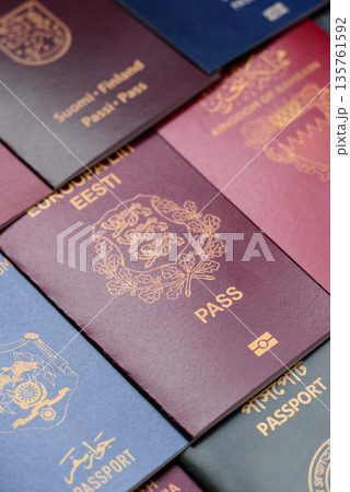 Passports of citizens of different countries of the world, passports background Passports of citizens of different countries of the world, passports background 135761592