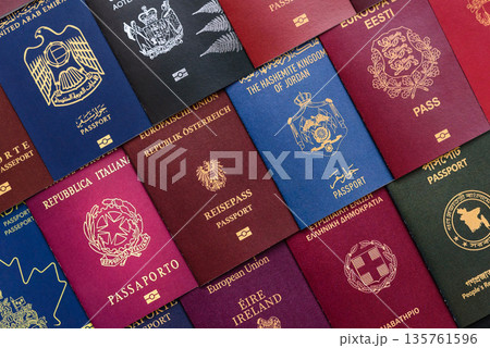 Passports of citizens of different countries of the world, passports background 135761596