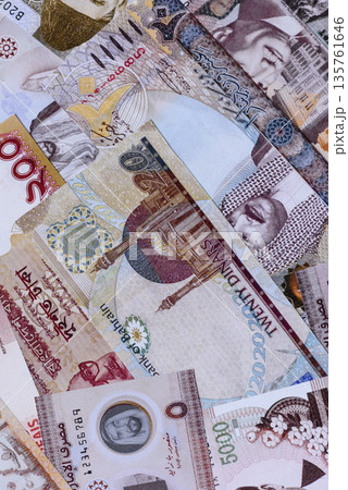 Money background, currency exchange, paper banknotes from different countries. Money cash currency Money background, currency exchange, paper banknotes from different countries. Money cash currency 135761646