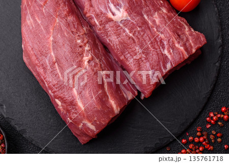 Raw meat, fresh beef tenderloin or filet mignon for grilling. Raw beef tenderloin 135761718