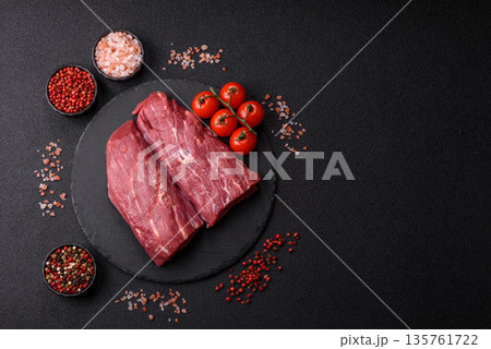 Raw meat, fresh beef tenderloin or filet mignon for grilling. Raw beef tenderloin 135761722
