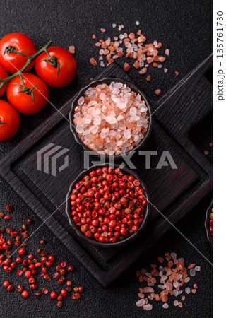 Indian spices, pepper, salt, turmeric, ingredients for cooking. Spices pepper, salt, and turmeric Indian spices, pepper, salt, turmeric, ingredients for cooking. Spices pepper, salt, and turmeric 135761730