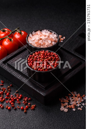 Indian spices, pepper, salt, turmeric, ingredients for cooking. Spices pepper, salt, and turmeric 135761731