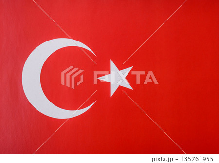 Turkish national flag in red and white color as a symbol of independence. Flag of Turkey 135761955