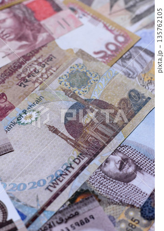 Money background, currency exchange, paper banknotes from different countries. Money cash currency 135762105
