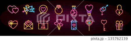 Happy Valentines Day Neon Objects Happy Valentines Day Neon Objects 135762139