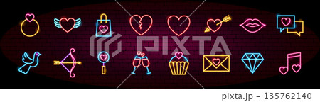 Happy Valentine Day Neon Objects Happy Valentine Day Neon Objects 135762140