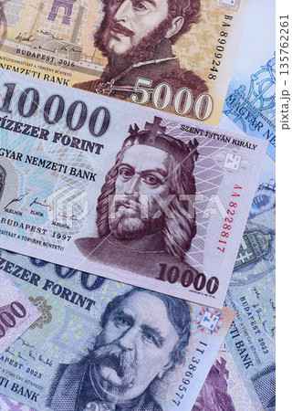 Hungarian forint, cash, currency of Hungary, banknotes for financial transactions. Hungarian forint 135762261