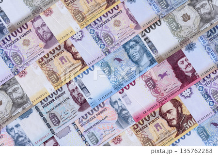 Hungarian forint, cash, currency of Hungary, banknotes for financial transactions. Hungarian forint 135762288
