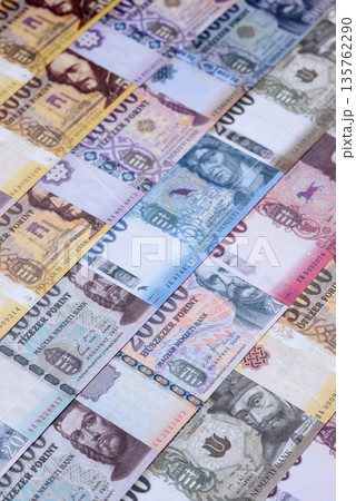 Hungarian forint, cash, currency of Hungary, banknotes for financial transactions. Hungarian forint 135762290