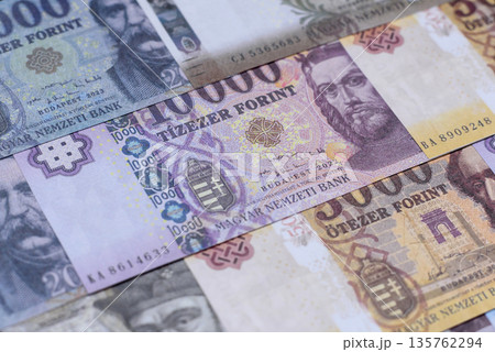 Hungarian forint, cash, currency of Hungary, banknotes for financial transactions. Hungarian forint 135762294