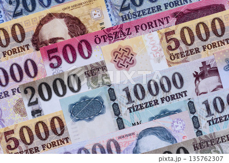 Hungarian forint, cash, currency of Hungary, banknotes for financial transactions. Hungarian forint 135762307