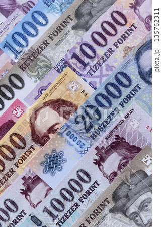 Hungarian forint, cash, currency of Hungary, banknotes for financial transactions. Hungarian forint 135762311
