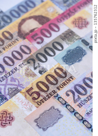 Hungarian forint, cash, currency of Hungary, banknotes for financial transactions. Hungarian forint Hungarian forint, cash, currency of Hungary, banknotes for financial transactions. Hungarian forint 135762312